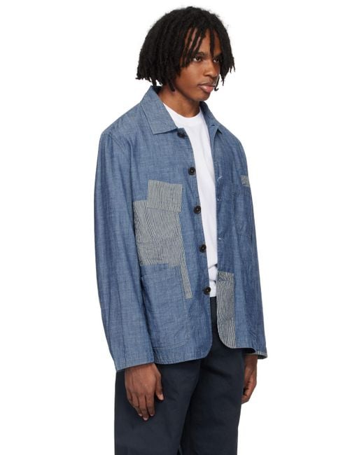 Universal Works Blue Patched Bakers Jacket for men