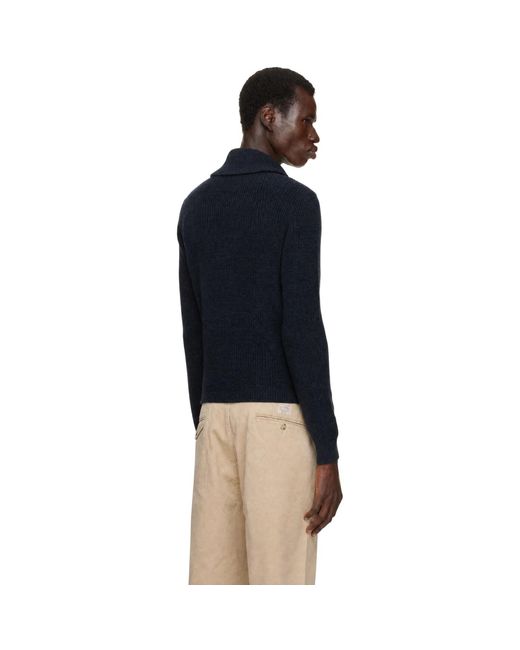 RRL Blue Shawl Cotton Cardigan for men