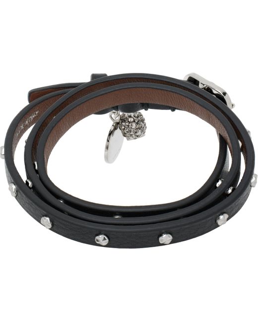 Alexander McQueen Black Hammered Studs Double-Wrap Bracelet