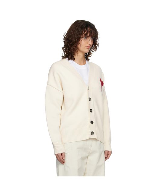 Cardigan Blanc Cassé En Laine À Logo Ami De Cœur AMI en coloris Natural