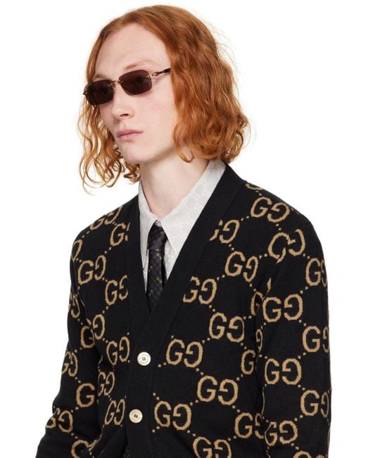 Gucci Black Gold & Tortoiseshell Rimless Sunglasses for men