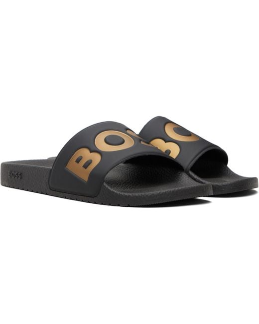 Boss Black Large Logo Detail Pool Slides for men