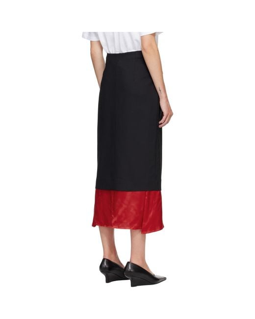 Rohe Red Contrast Upside-Down Midi Skirt