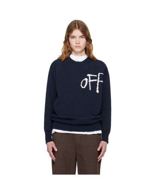 Off-White c/o Virgil Abloh Blue Bookish Shared Cotton Knit Crewneck Sweater