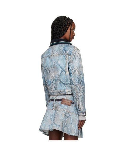 ANDERSSON BELL Blue Python Fade Printed Denim Jacket