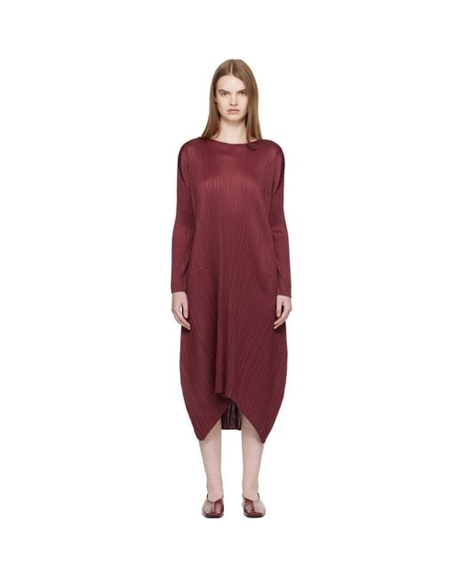 Pleats Please Issey Miyake Red Burgundy Monthly Colors October Midi Dress