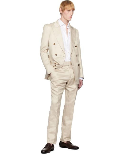 メンズ Tom Ford ベージュ Atticus シルクリネン ツイル ダブルジャケット Natural