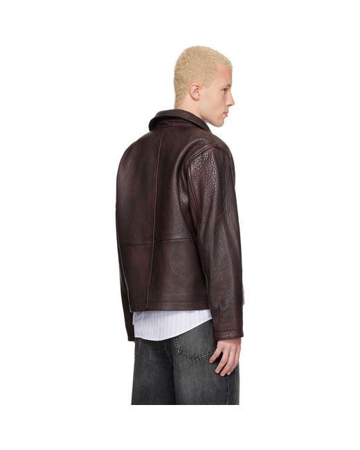 sunflower Brown Burgundy Short Leather Jacket for men