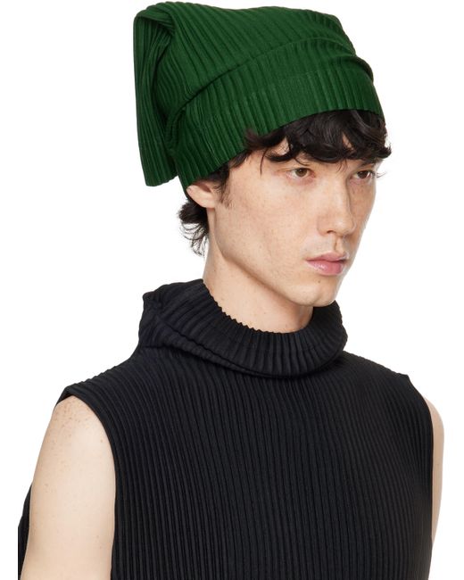 Homme Plissé Issey Miyake Green Pleats Tube Beanie for men