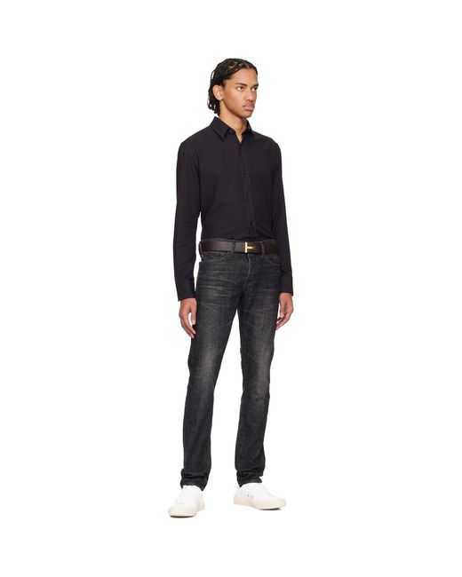 Tom Ford Black Grain Leather T Icon Reversible Belt for men