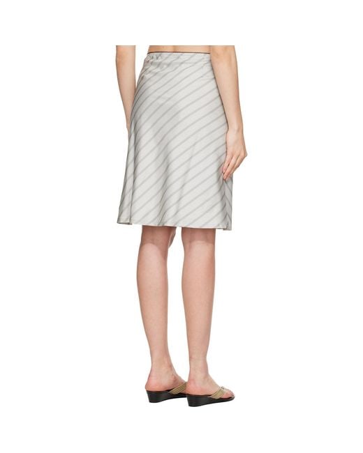 TONYWACK Gray Silk Stripes Midi Skirt