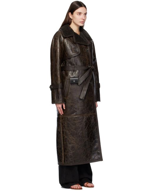 Saks Potts Black Brown Alexa Leather Trench Coat