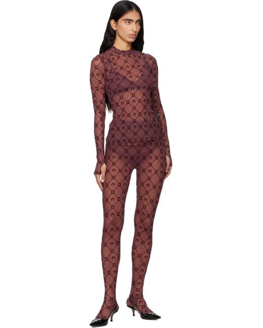 MARINE SERRE Red Burgundy Moonogram Mesh Flock T-Shirt