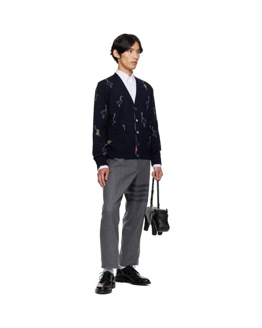 Thom Browne Gray Plain Weave 4-Bar Trousers for men