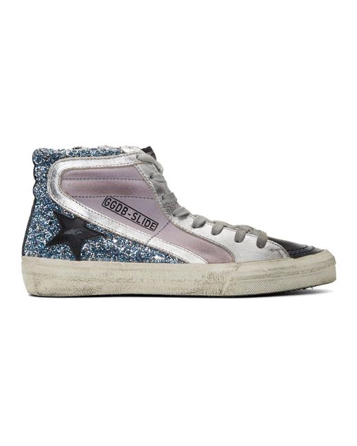 Golden Goose Purple And Blue Glitter Slide Hightop Sneakers Lyst