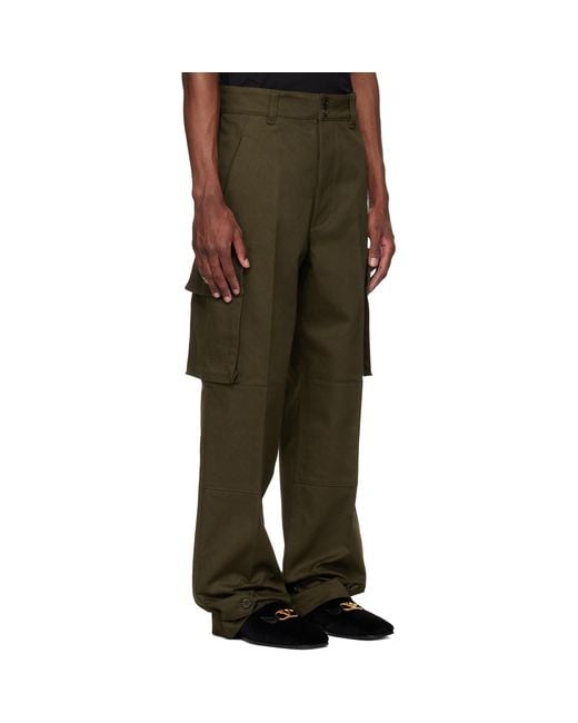 Valentino Green Khaki Cotton Gabardine Cargo Pants for men