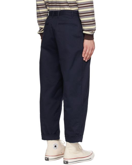 Beams Plus Blue Pleated Trousers for men
