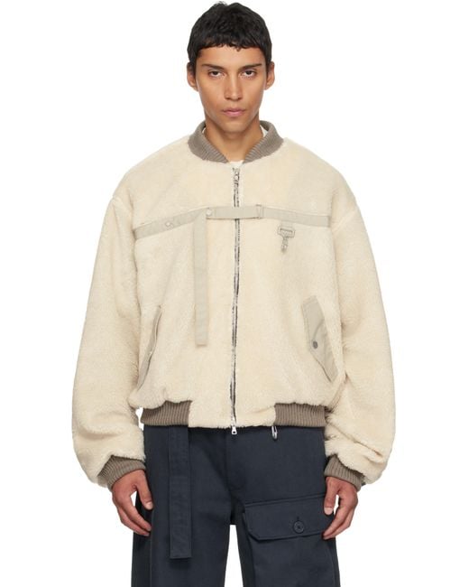 Reese Cooper Natural Sherpa Fleece Bomber Jacket for men