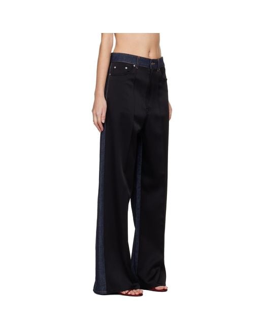 Stella McCartney Black Wide-Leg Satin-Panel Jeans