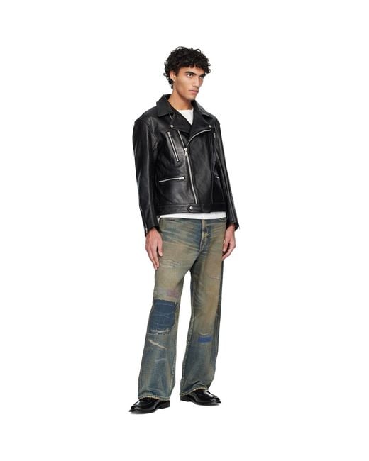 Neighborhood Black Leather Riders Jacket for men
