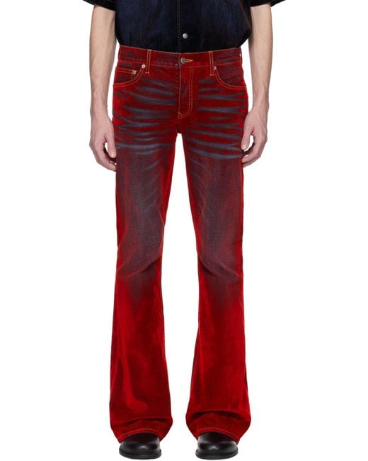 Cout de la Liberte Red Jimmy Stretch Suede Flare Jeans for men