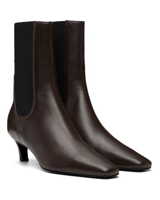 Totême  Brown Leather Mid-Heel Boots