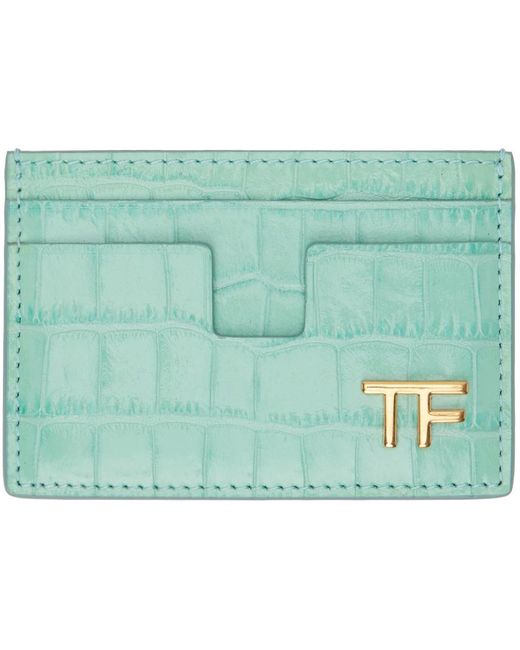 Tom Ford Green Blue Shiny Stamped Croc Tf Card Holder