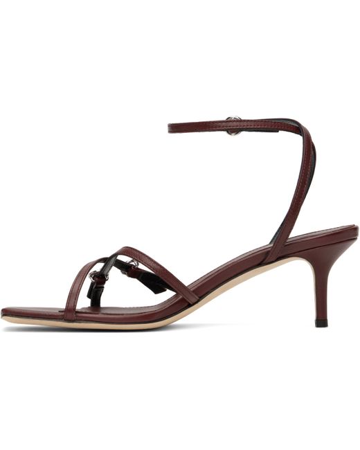 Aeyde Black Burgundy Libby Leather Kitten Heeled Sandals