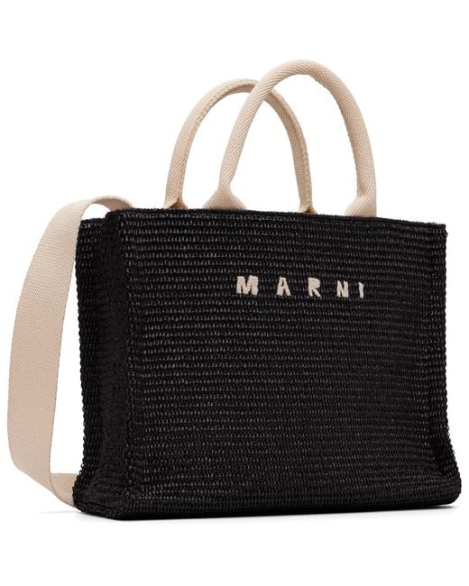 Marni Black Raffia-Effect Small Tote