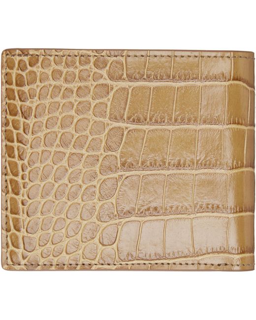 Tom Ford Natural Tan Shiny Croc 'T Line' Classic Bifold Wallet for men