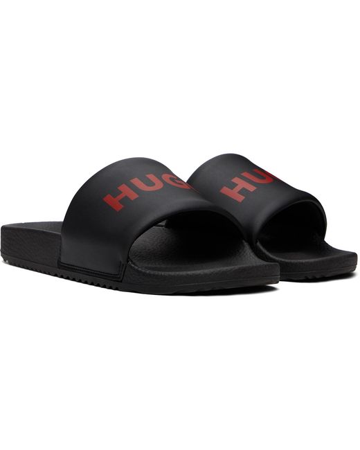 HUGO Black Padded Strap & Contrast Logo Slide Sandals for men