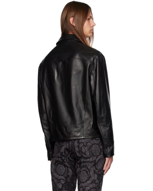 Versace Black Zip Leather Jacket for men