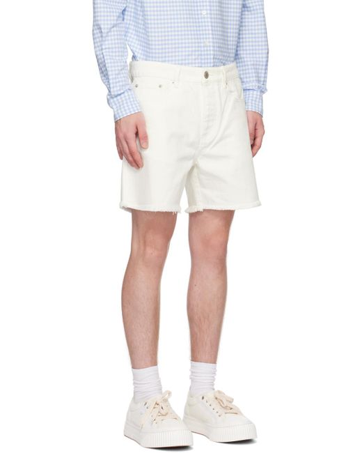 AMI White Frayed Denim Shorts for men