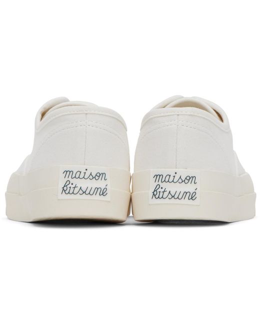 Maison Kitsuné Black White Canvas Laced Sneakers for men