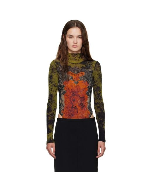 Jean Paul Gaultier Red Khaki & 'The Médaillon' Open Back Bodysuit