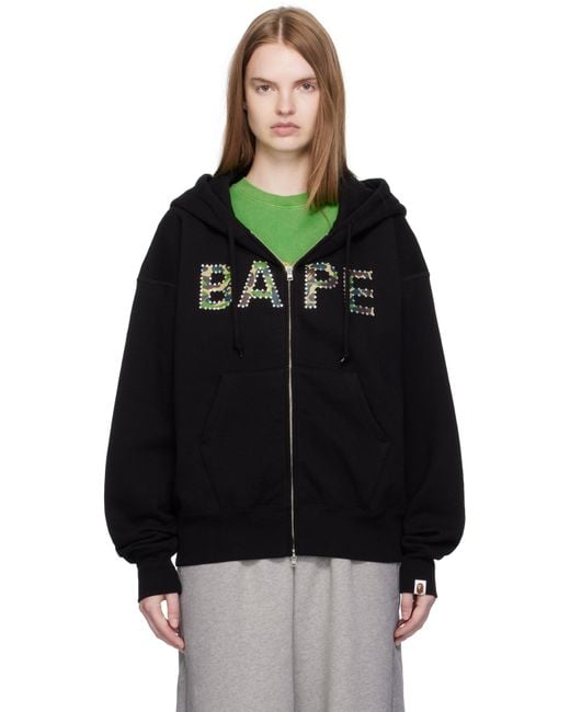 A Bathing Ape Black Abc Camo Crystal Logo Wide Zip Hoodie