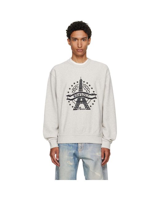 KENZO Gray Paris Eiffel Tower Design' Cotton Sweatshirt for men