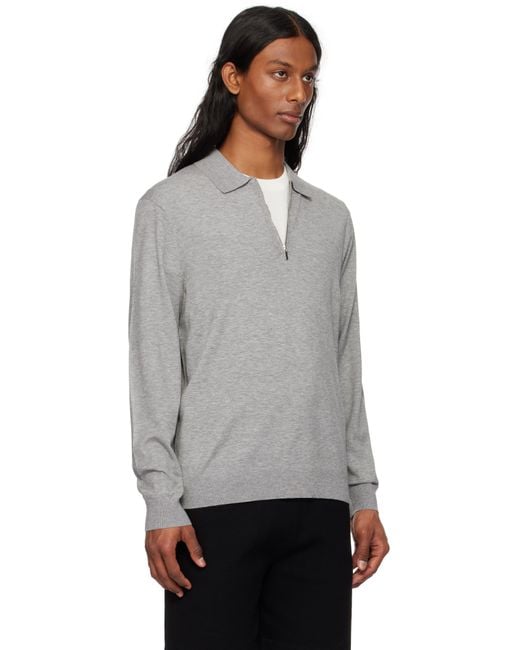 メンズ Theory グレー ハーフジップ ニットポロシャツ Black