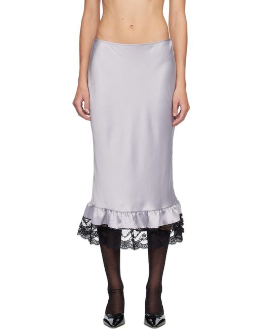 Anna Sui White Boudoir Satin Lace Midi Skirt