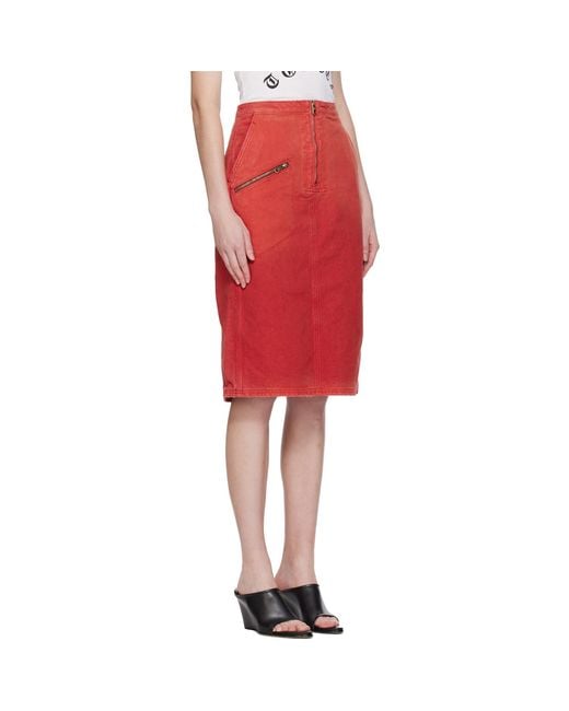 Willy Chavarria Red Workwear Zipped Denim Midi Skirt