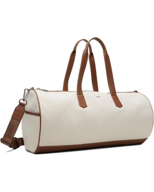 Boss White Twill Duffle Bag for men