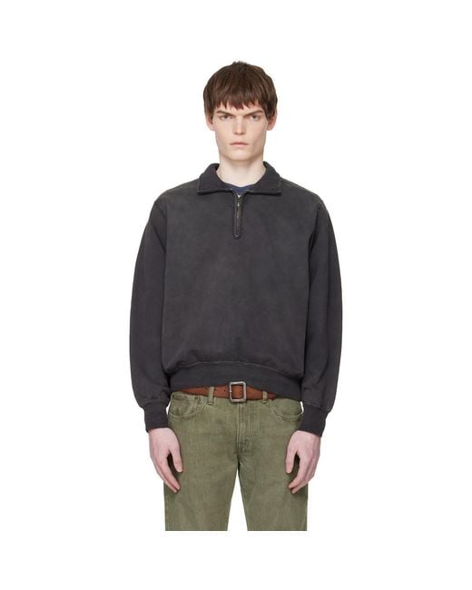RRL Black French Terry Quarter-Zip Polo for men