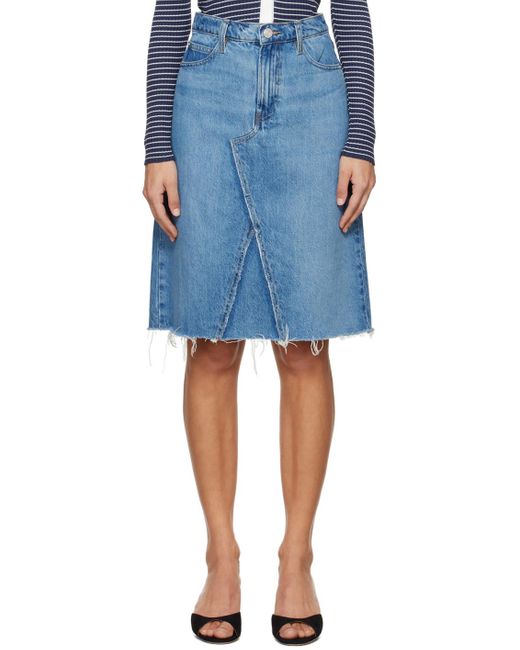 FRAME Blue Deconstructed Denim Midi Skirt