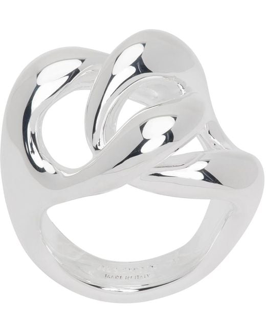 Jil Sander Metallic Silver Curb Chain Ring for men