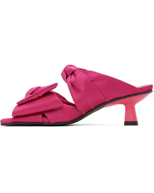 Ganni Black Pink Soft Bow Mules