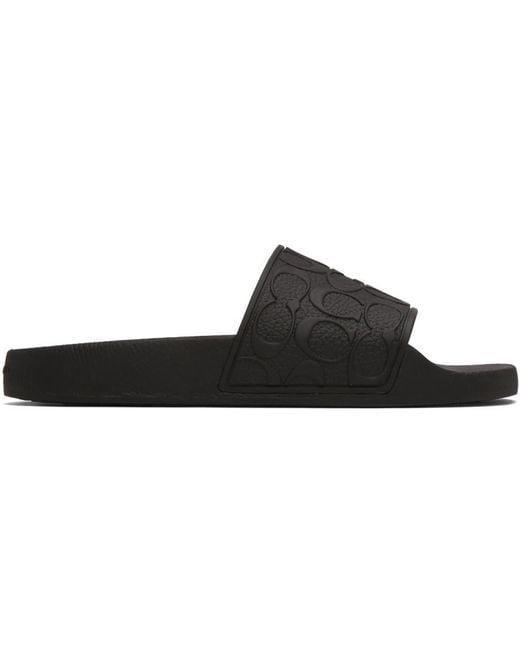 COACH Black Embossed Logo Slide Sandals for men