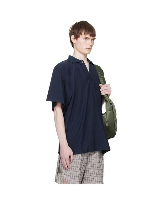 Hed Mayner Blue Garment-Dyed Polo for men
