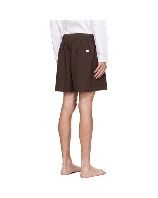 Tekla Brown Poplin Pyjama Shorts for men
