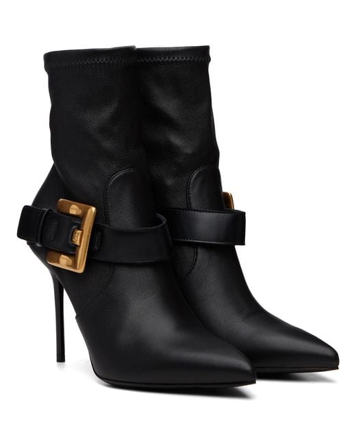Balmain Black Anthem Stretch Leather Ankle Boots