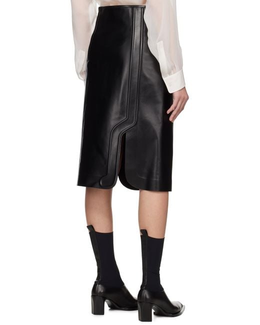 Jil Sander Black Grained Leather Midi Skirt